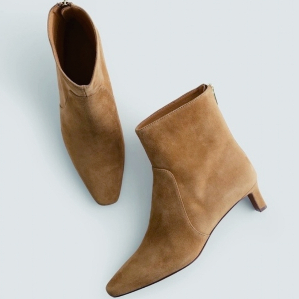 New! Madewell The Dimes Kitten Heel Leather Suede Boot in Tawny Khaki